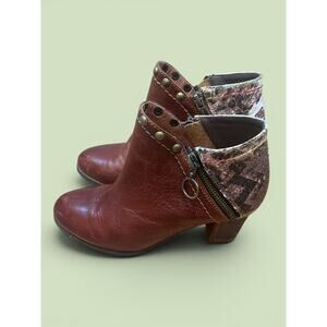 L'Artiste by Spring Step Mixed Media Studded Booties — Cognac | Boho
